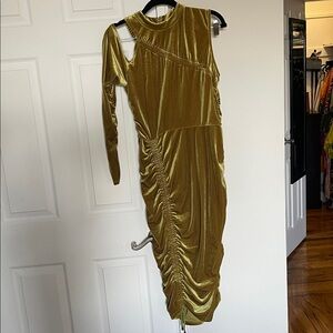 Gold One-Shoulder Ruched Dress